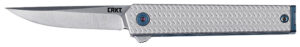 CRKT 7081 CEO Microflipper Micro 2.36" Flipper Drop Point Plain Satin 12C27 Sandvik Blade, Silver Textured w/Blue Liner & Accents Aluminum Handle, Includes Pocket Clip