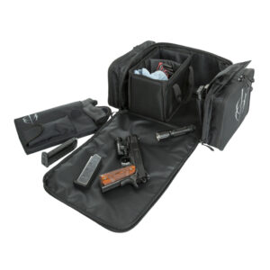 BlackHeart Respondent range bag with ammo carrier and pistol sleeve, black