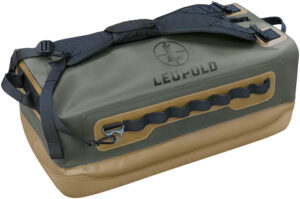 Leupold Rendezvous 75L Dry Duffle Bag showing waterproof 900D nylon construction and padded convertible straps