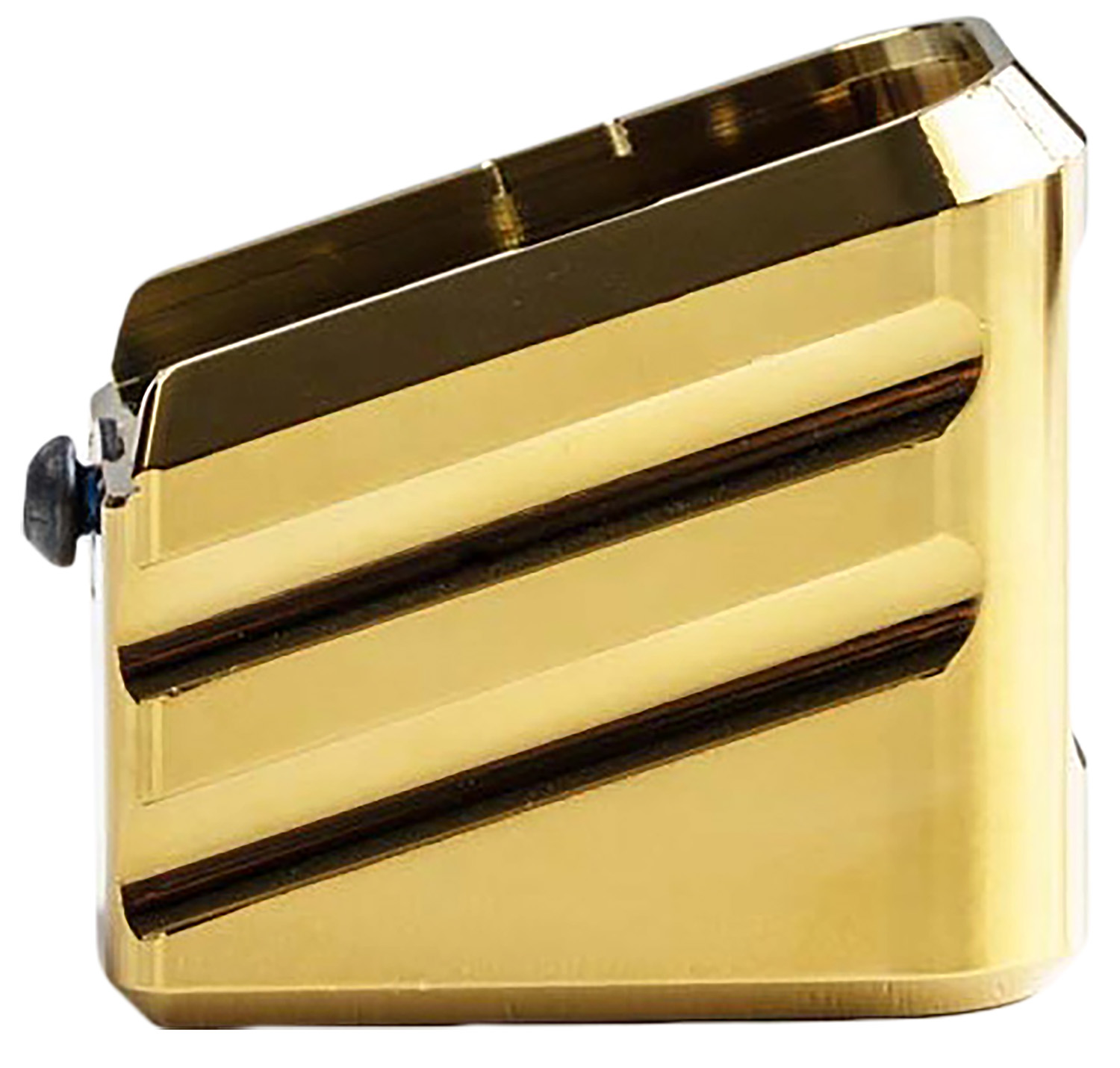 Gold aluminum Cross Armory magazine extension with True Grip texture for Glock 19