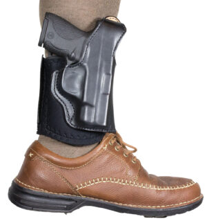 DeSantis Die Hard ankle holster in black leather for S&W Bodyguard 2.0, right-hand