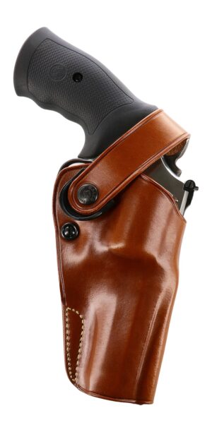 Galco DAO172 tan steerhide holster with retention strap and polymer tab