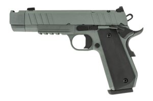Tisas Night Stalker 1911 .45 ACP handgun side view gray Cerakote 4.25in compensated barrel