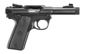 Ruger Mark IV 22/45 250th Anniversary black pistol with threaded bull barrel and optics mount
