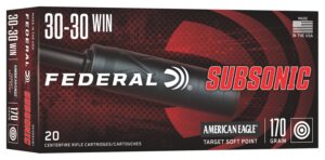 Box of Federal Subsonic .30-30 Winchester 170 grain ammunition with twenty rounds.