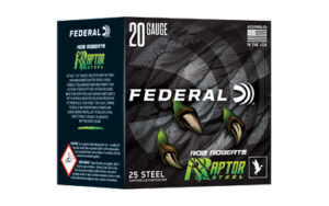 Box of Federal Raptor Steel 20 gauge 3 inch shotgun shells with 1 oz number 3 shot