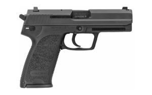 HK USP45 V1 .45 ACP pistol, black polymer frame, serrated black steel slide, includes two magazines