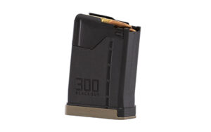 Lancer L5AWM 10-round .300 Blackout magazine, opaque black body with flat dark earth floor plate
