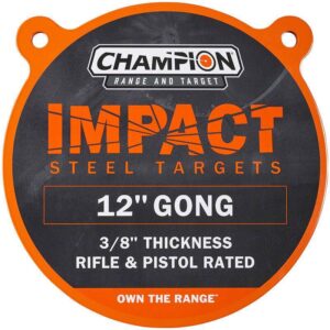 Champion Impact 12-inch steel gong target, laser-cut, fully painted, 3/8-inch AR500-comparable steel