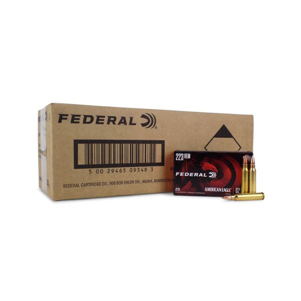 Federal American Eagle .223 Rem 62 grain FMJ-BT ammunition, 500-round case