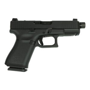 Glock V-Series Model 19 9mm with black Cerakote finish and threaded barrel, left side view