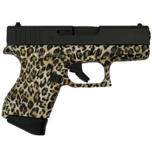 Glock G43 Custom Leopard Print 9mm pistol with spotted frame and black slide