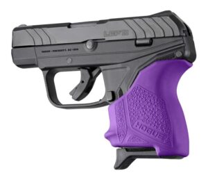 Hogue HandAll beavertail grip sleeve in purple for Ruger LCP II showing Cobblestone texture