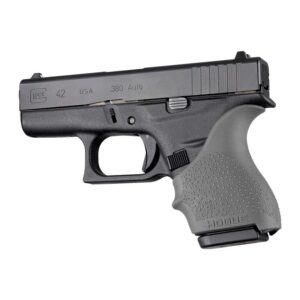 Hogue HandAll Beavertail handgun grip sleeve for Glock 42 and 43 in slate grey, Cobblestone texture