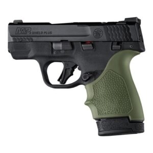 Hogue HandAll beavertail handgun grip sleeve for S&W M&P 9 Shield Plus in olive drab green