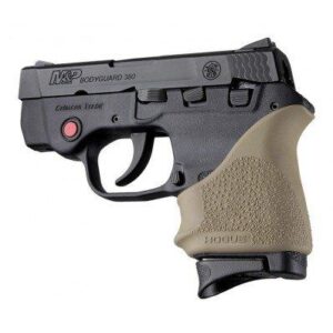 Hogue HandAll Beaver Grip Sleeve on S&W Bodyguard 380 and Taurus TCP in Fde