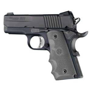 Hogue 1911 Officer rubber handgun grips in slate grey with cobblestone texture and finger grooves