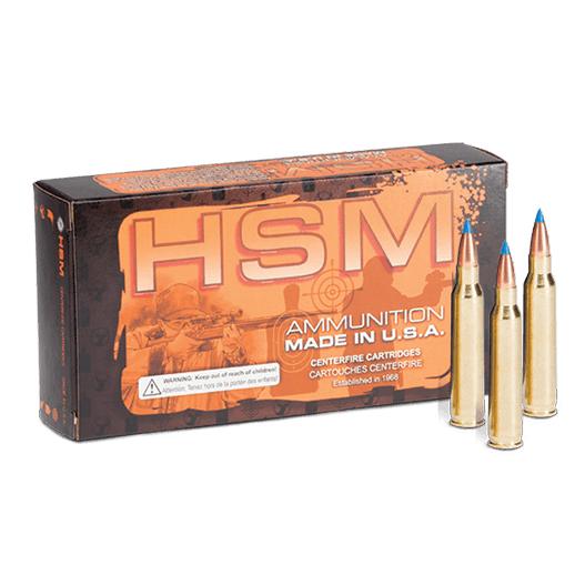 HSM Varmint BlitzKing .220 Swift 50gr ammunition box and cartridges