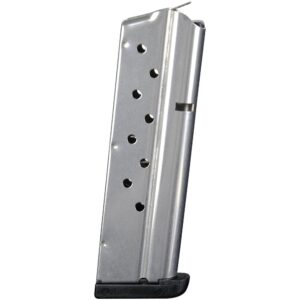 Check-Mate polished stainless 1911 9mm magazine with extended follower, 9-round capacity
