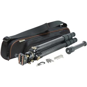 Leupold Pro Guide carbon fiber tripod extended to 67 inches with ball head and Arca‑Swiss plate