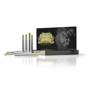 Box of Nosler Safari .470 NE 500 grain solid ammunition with individual rounds visible