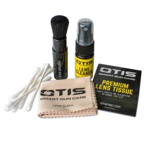 Otis Lens Cleaning Kit with mohair brush, anti-fog cleaner, swabs, lens tissue, and cleaning cloth