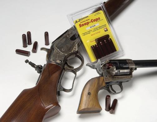 Six red aluminum A-Zoom snap caps for .44-40 Winchester in retail packaging