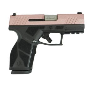 Taurus GX2 Rose Gold Glitter 9mm pistol with black frame and custom slide, two magazines