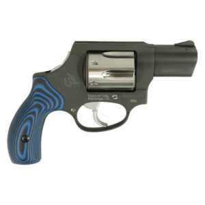 Taurus 856 38 Special revolver with matte black frame and VZ blue G10 grips