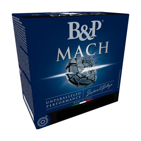 Box of 25 B&P Mach LV 12 gauge shotgun shells with #8 shot and Gordon Case technology