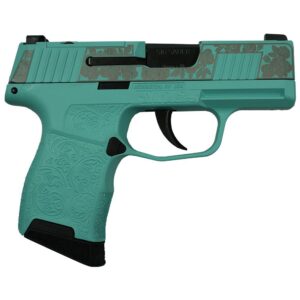 Sig Sauer P365 Gun & Roses Robin's Egg Blue 9mm micro-compact pistol right side view