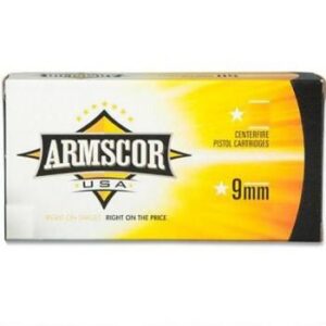 Armscor 9mm 147 gr FMJ 50-count box brass-cased target ammunition