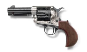 Pietta Alchimista Jr revolver 3.5-inch Old Silver and Blue with engraved checkered grips