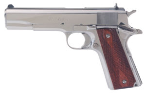 Colt 1911 Government bright stainless .45 ACP 5-inch National Match barrel wood grips