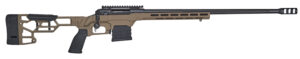 Savage 110 Precision bolt action rifle with FDE MDT chassis and black barrel