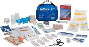 Adventure Medical Kits Mountain Explorer blue water-resistant first aid kit with semi-transparent pockets