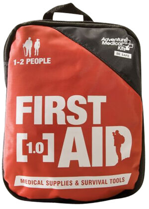 Adventure Medical Kits Adventure 1.0 first aid kit in black and red with Easy Care cards