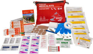 Adventure Medical Kits Sportsman 100 waterproof first aid kit in red with DryFlex inner bag