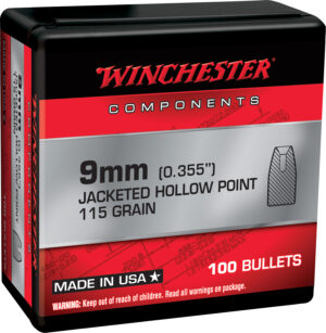 Winchester 9mm Luger 115 gr JHP reloading bullets box of 100