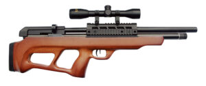 Beeman 1358 under-lever PCP .22 pellet rifle with European hardwood stock and mounted 4x32 scope