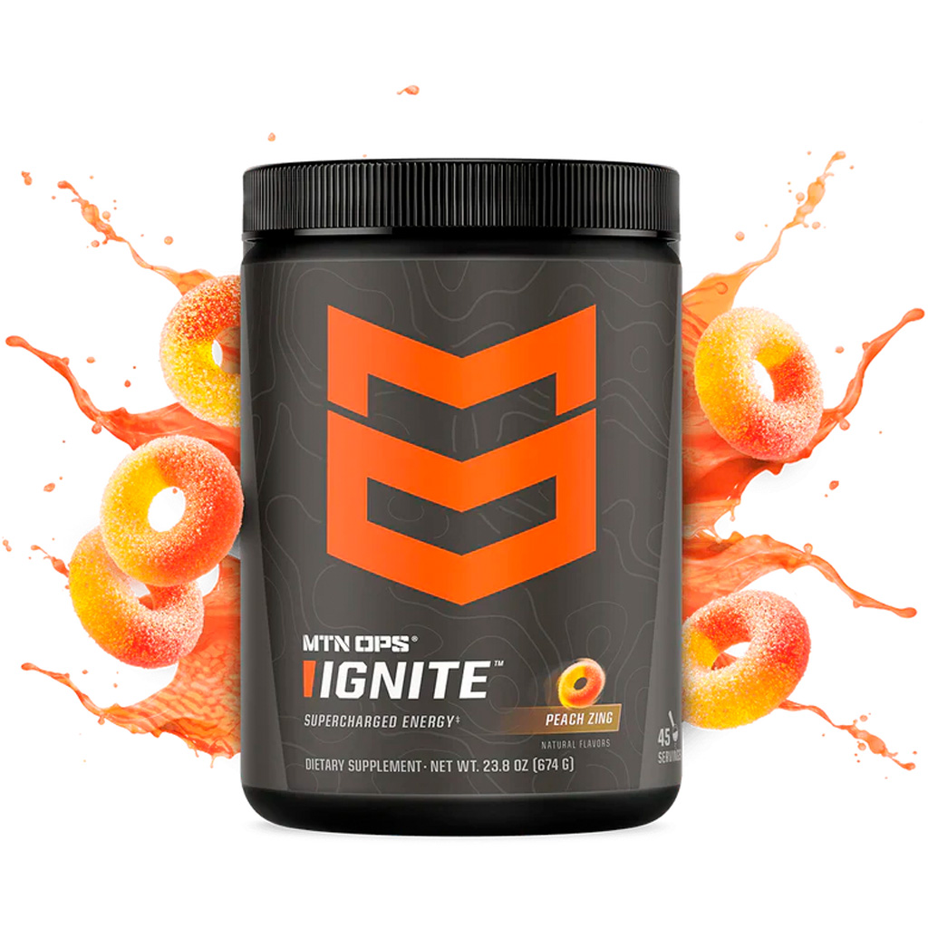 MTN OPS Ignite Peach Zing Tub — 200 mg Caffeine - Alexander's