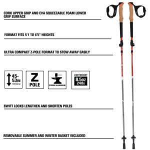 Terrain Alpha Aluminum Trekking Poles 1 Pair Canyon Sunset folded and assembled views
