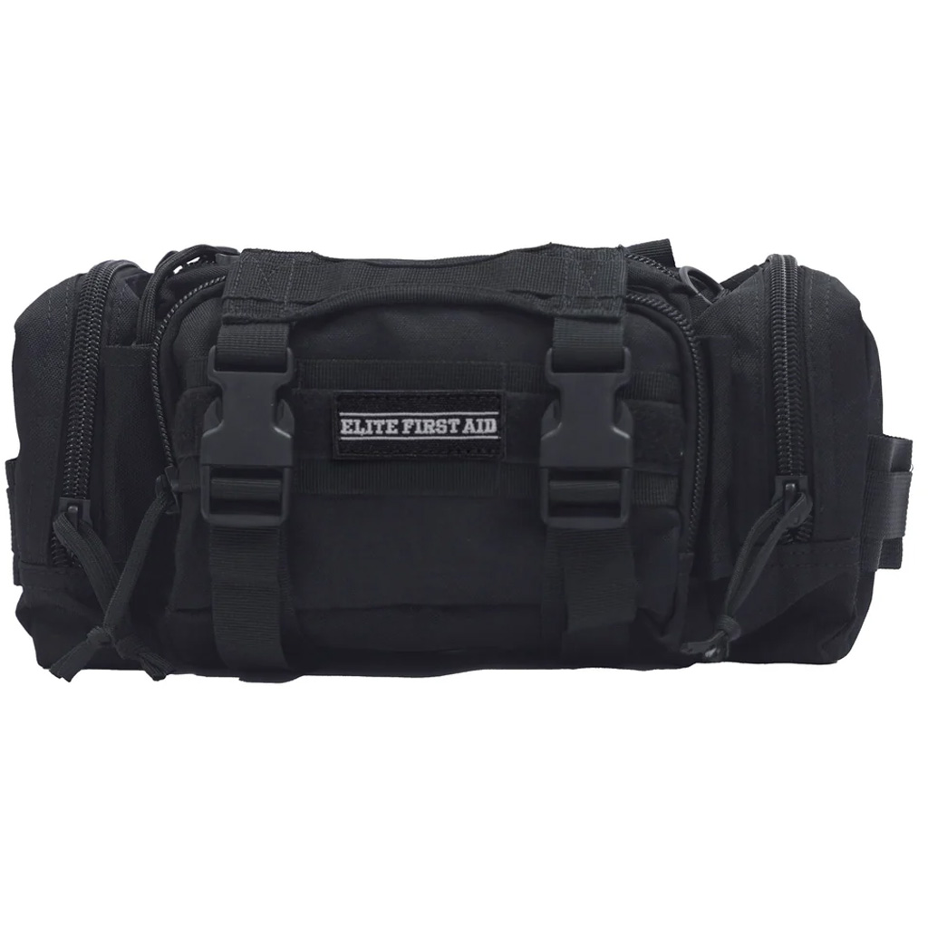 Elite First Aid Rapid Response Kit in black, a compact MOLLE nylon medical trauma bag