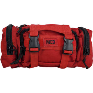 Elite First Aid Rapid Response first aid kit in red - compact MOLLE pouch with medical supplies