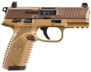 FN 502 MRD .22 LR pistol in Flat Dark Earth with optic-ready serrated slide and 4-inch barrel