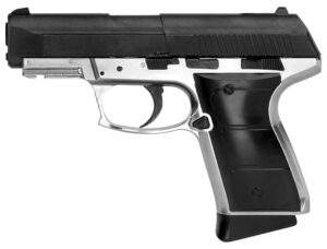 Daisy Model 5501 CO2 blowback pistol in black slide with silver metal frame