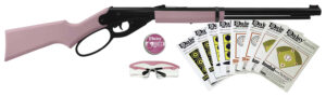 Daisy Pink Lever Action Carbine BB gun with pink stock and included accessories