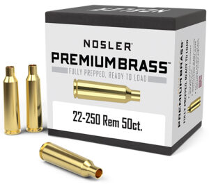 Nosler Premium Brass .22-250 Rem unprimed cartridge cases 50-count