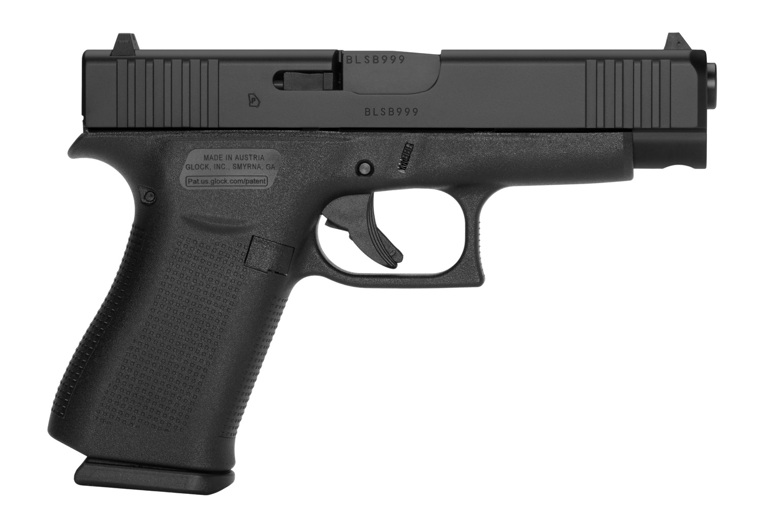 Glock PA4850201FR G48  Slim Compact 9mm Luger 10+1 4.17″ Black GMB Barrel, Black nDLC Serrated Steel Slide, Black Polymer Frame w/Beavertail & Front Rail, Black Textured Polymer Grip, Right Hand