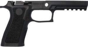 Black polymer P320 X-Full manual safety grip module, medium size, front view